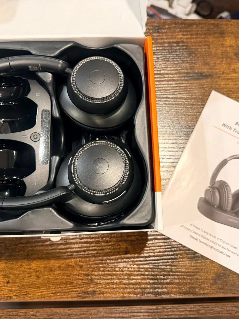 Black Bluetooth Headphones with Transmitter Charging Dock